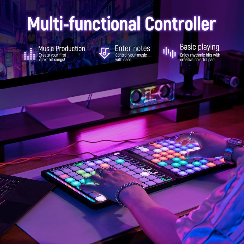 Synido MIDI Pad Beat Maker Machine with 64 Velocity Sensitive RGB Pads, Portable MIDI Controller 8 * 8 Backlit Beating Machine with Easy Mode for Music Production Beginners, TempoPAD Z-1 - Image 2